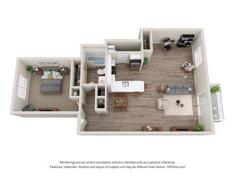Floor plan for 1 bed, 1 bath, 860 sqft